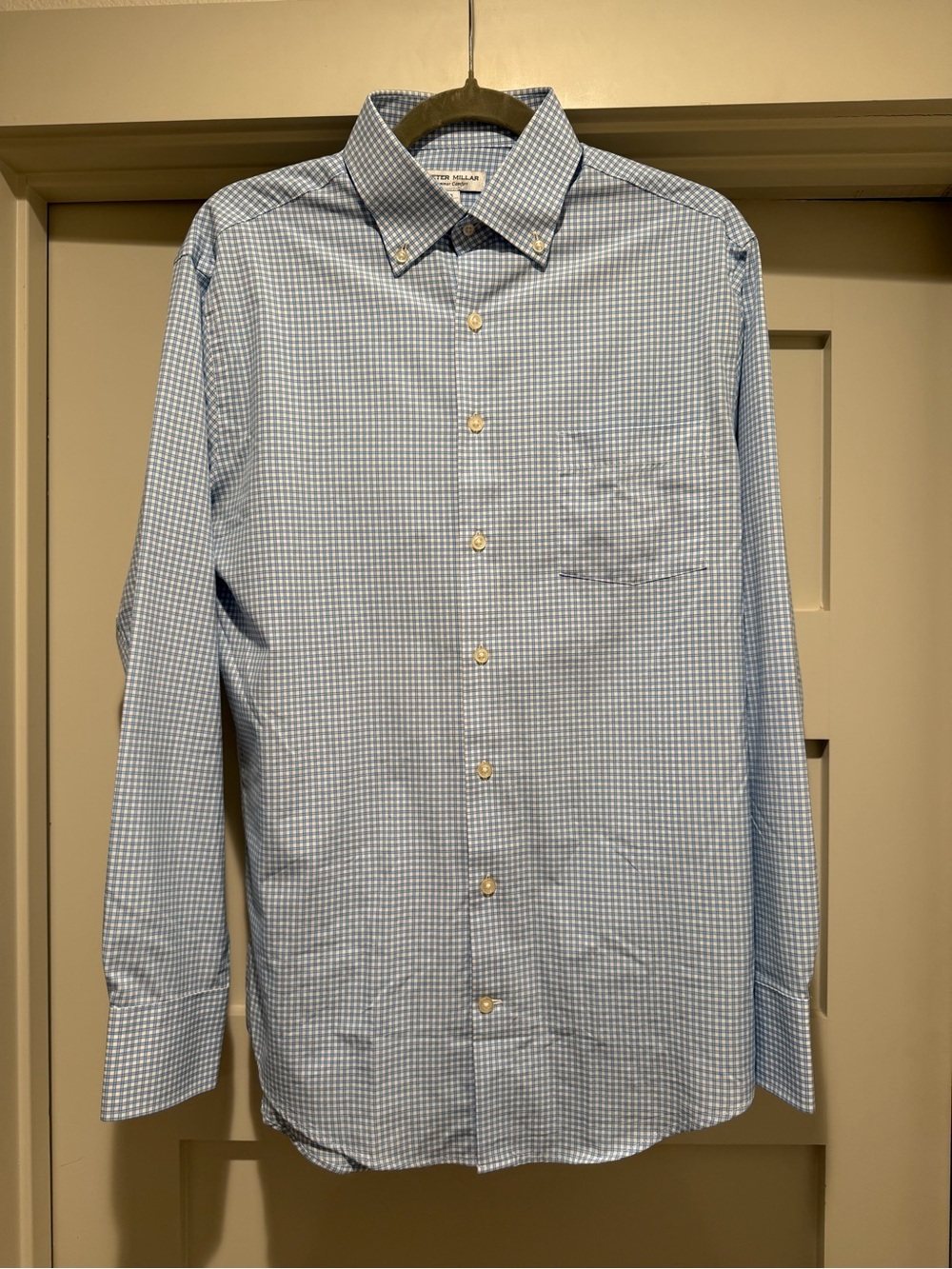 Peter Millar Summer Comfort Shirt Small Blue White Plaid Button Down